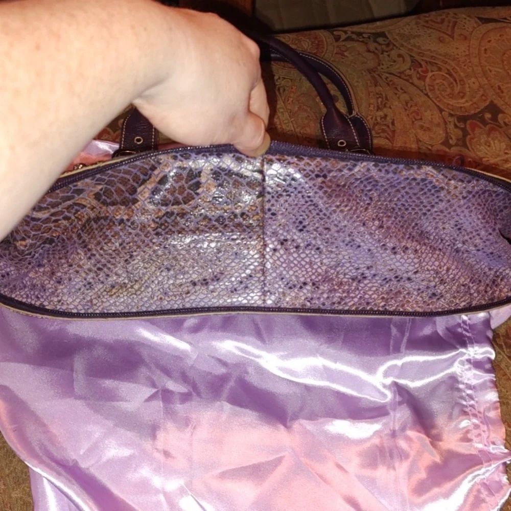 Sharif Studio Purple Snakeskin studded w/leopard print Shoulderbag. $279 Retail. - Picture 11 of 12